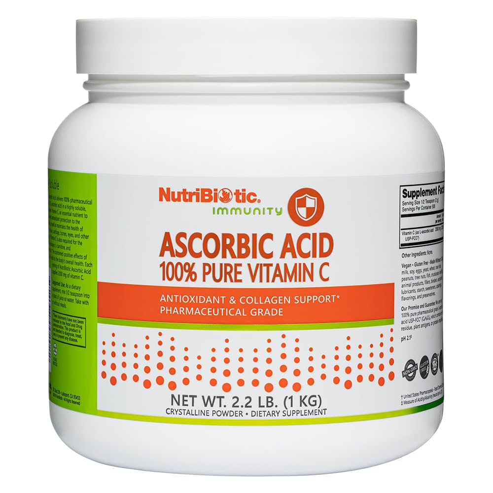 NutriBiotic Ascorbik Asit C Toz, 2.2 Lb | Farm Grade L-Ascorbici, 2000 Mg Per | Essential Immune & Antioksi Collagen Support Supplement | Vegan, Gluten & GMO Free