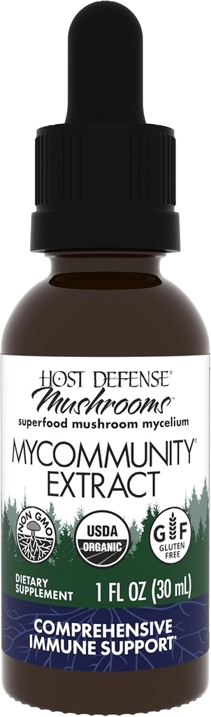 MyCommunity Extract - 17 είδη Mushroom Mushroom συμπλήρωμα για την ανοσοποιητική υποστήριξη - Extract with Lion's Mane, Reishi, Chaga, Cordyceps, Turkey Tail & More - 1 fl oz (30 Services)*