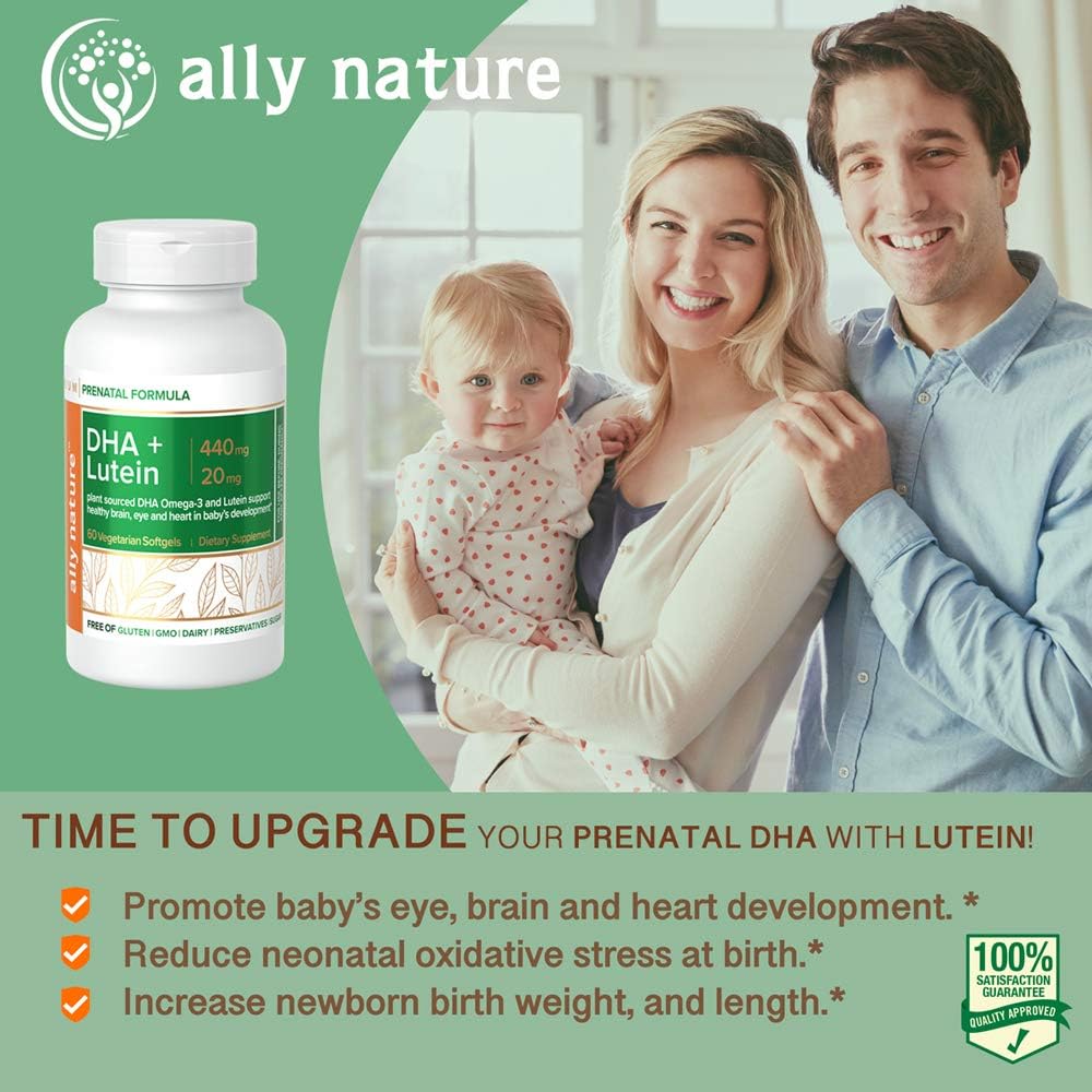 Vegan Prenatal DHA 440 mg - Lutein 20 mg For Gebelik - Hamile Kadınlar için Çokvitamin Sağlıklı Beyin, Göz ve Kalp Bebek Gelişiminde - 60 Softgels
