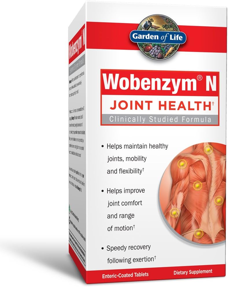 Garden of Life Joint Supplement for Men and Women - Wobenzym N Systemic Enzymes, Clinically Studied Formula for Healthy Joints, Mobility, Flexibility, Post-Exercise Recovery, Gluten Free, 100 Tablets