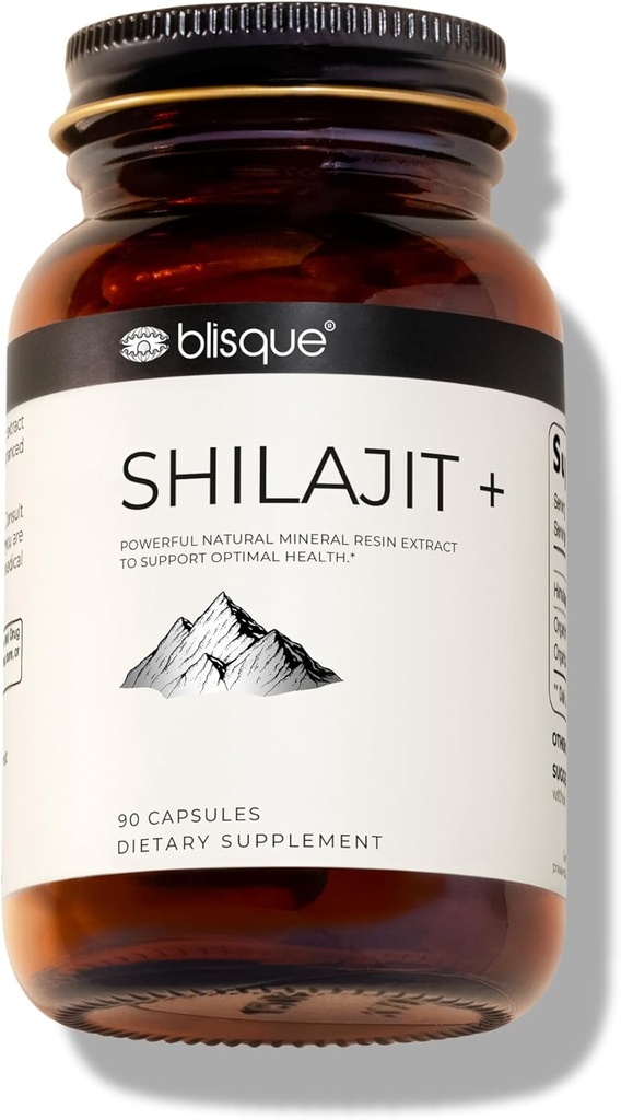 Blisque – Pure Himalayan Organik Shilajit Wear Extract Capsules | Authentic and Natural | Altın Grade A | Contains Fulvic Acid and Trace Minerals | 90 Capsules