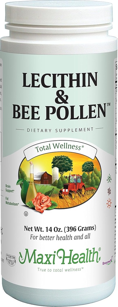 Maxi Health Lecithin & Bee Pollen - Brain, Energy and Digestion Support - 14 Oz Powder - Kosher