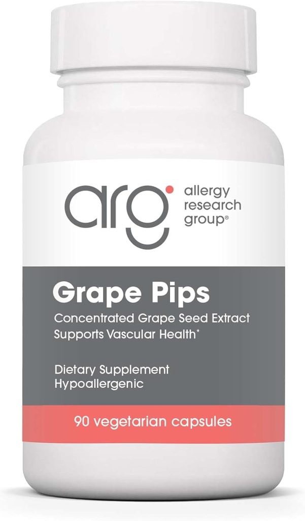 Alerji Araştırma Grubu Grape Pips - Grape Tohumksiyonu, Proanthocyanidins, Polyols, Herbal Supplement, Organik, 300 mg Capsules - 90