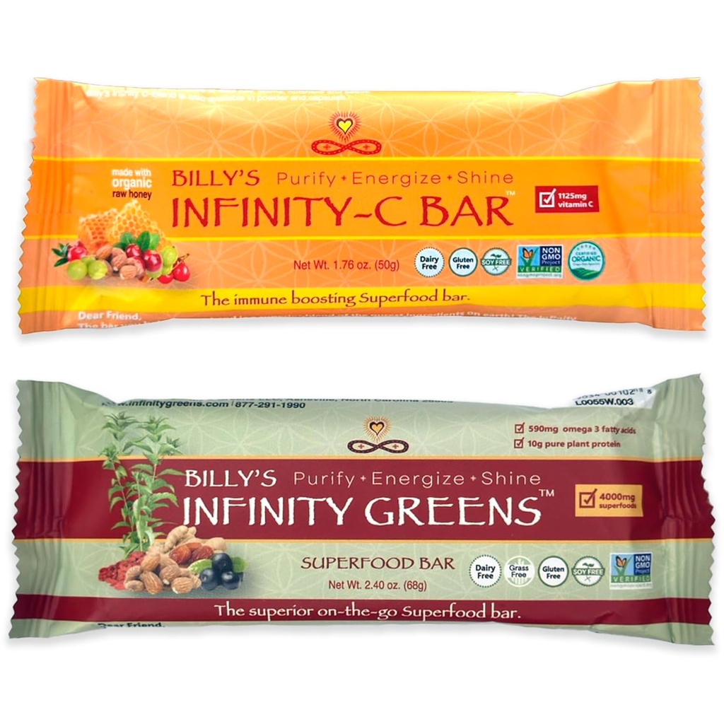 Infinity Greens Sche, 1 Box Green Superfood Bars (12 Pack), 1 Box Organik Vitamin C Snack Bars (12 Pack)