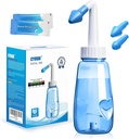 Neti Pot Sinus Ξεπλένω το μπουκάλι 260 ML με 60 Nasινικό αλάτι πλύσης και αυτοκόλλητο θερμόμετρο πλύσης μύτης Καθαρίζω πίεση Ξεπλένω Nasνική άρδευση για ενήλικες & παιδί BPA δωρεάν (μπλε)
