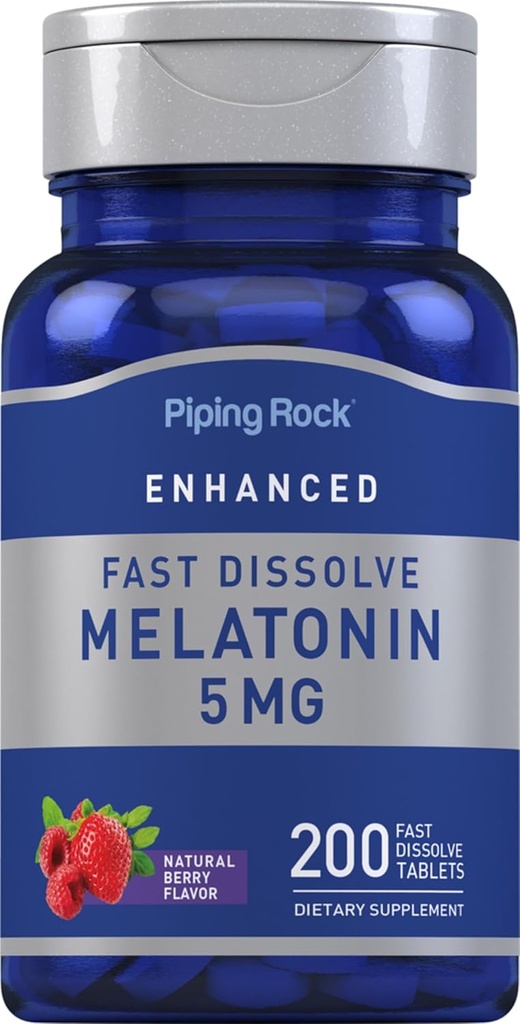 Piping Rock Melatonin 5 mg | 200 Hızlı Dissolve Tabletler | Berry Flavor | Adult Supplement | Vegetarian, Non-GMO, Gluten Free Formula