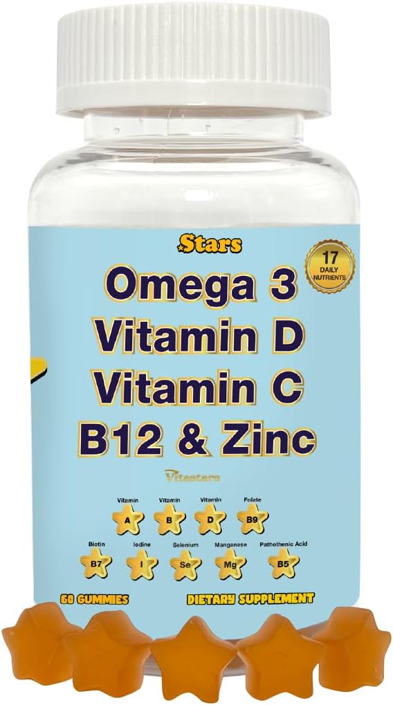 Omega 3 ile Yetişkin Multivitamin Gummies - Günlük Vitaminler A, B, C, D & Biotin - Selenium ile Erkekler ve Kadınlar için Çokvitamin, 60 Gummies