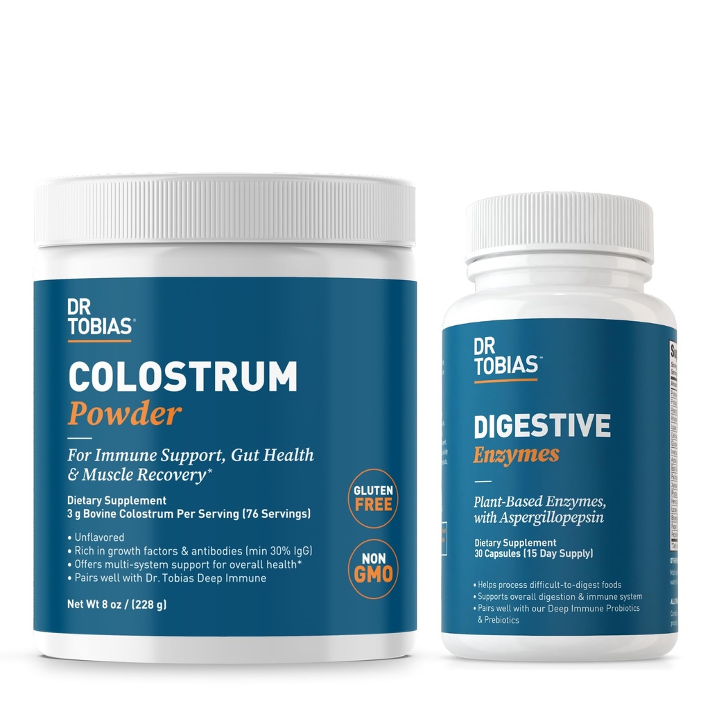 Dr. Tobias Digestive Enzymes and Colostrum Powder - Υποστηρίζει Απορρόφηση θρεπτικών ουσιών, Digestive Comfort και Ανοσολογική λειτουργία
