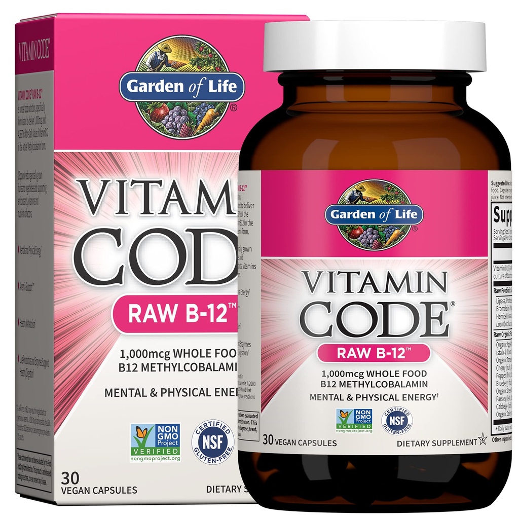 Life Vitamin Kodu Raw B-12-30 Capsules, 1.00006 Tüm Gıda B12 Mecobalamin for Energy, Vegan Mecobalamin Vitamin Plus Probiyotikler ve Enzymes, Gluten Free Supplements,