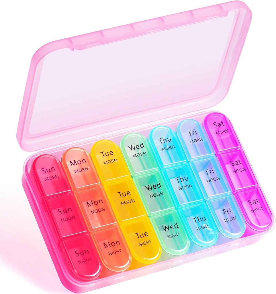 Haftalık Pill Organizer 3 Times a Day - Odaro 3 Times a Day,Large Pill Box 7 Gün,Portable Pill Case for Purse,Daily Pill Organizer,Medicine Organizer for Vitamins,Supplement and Drug (Pink)