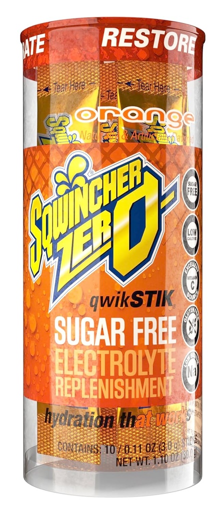 Sqwincher Zero Qwik Stik, Orange, Sugar Free, Low Calorie, Low sodyum Electrolyte Toz Hydration Drink Mix, .11 oz Packet (200 paketi)