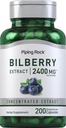 Piping Rock Bilberry Extract Capsules 2400 mg | 200 Pills | Herbal Extract Supplement | Vegetarian, Non-GMO, Gluten Free Free