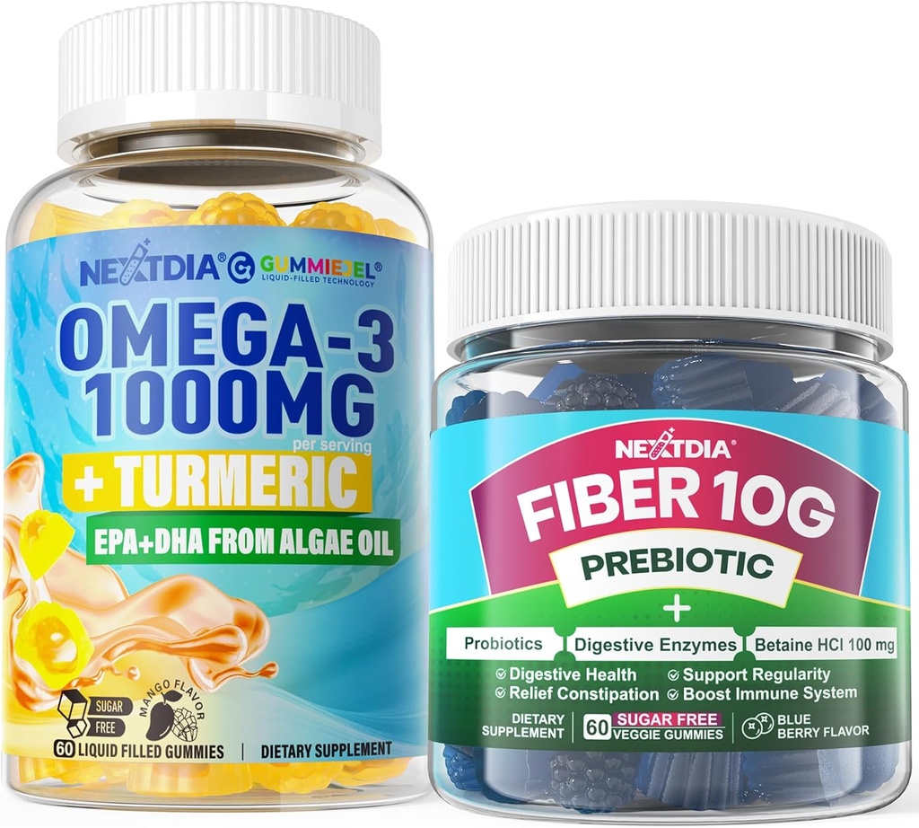 Vegan Omega-3 1000 mg + Turmeric, Fiber Gummies