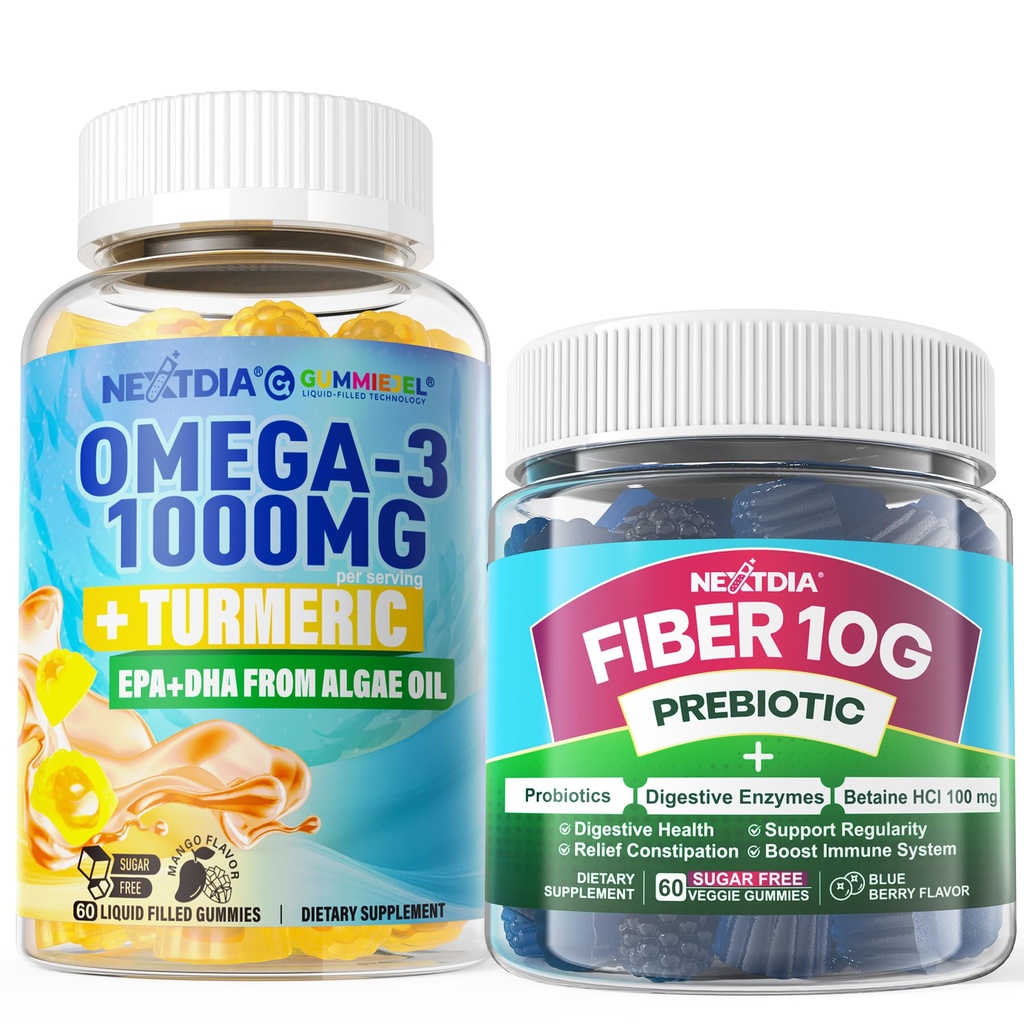 Vegan Omega-3 1000 mg + Turmeric, Fiber Gummies