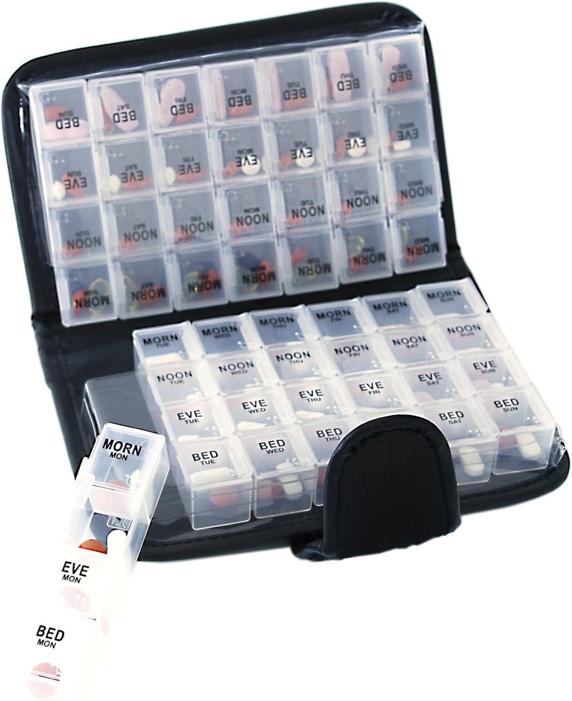 Smart Essentials 14 Günlük Pill & Vitamin Organizer 2 Haftalar AM/PM 4 Gün Seyahat Davası Ely & Portre, Black, GM8283