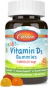 Carlson - Kid'in Vitamin D3 Gummies, 1000 IU (25 mcg), Bone Health & Immune Support, Growth & Development, Vitamin D Gummies, D3 Gummy Vitamins, Natural Fruit Flavors, 60 Vegetarian Gummies
