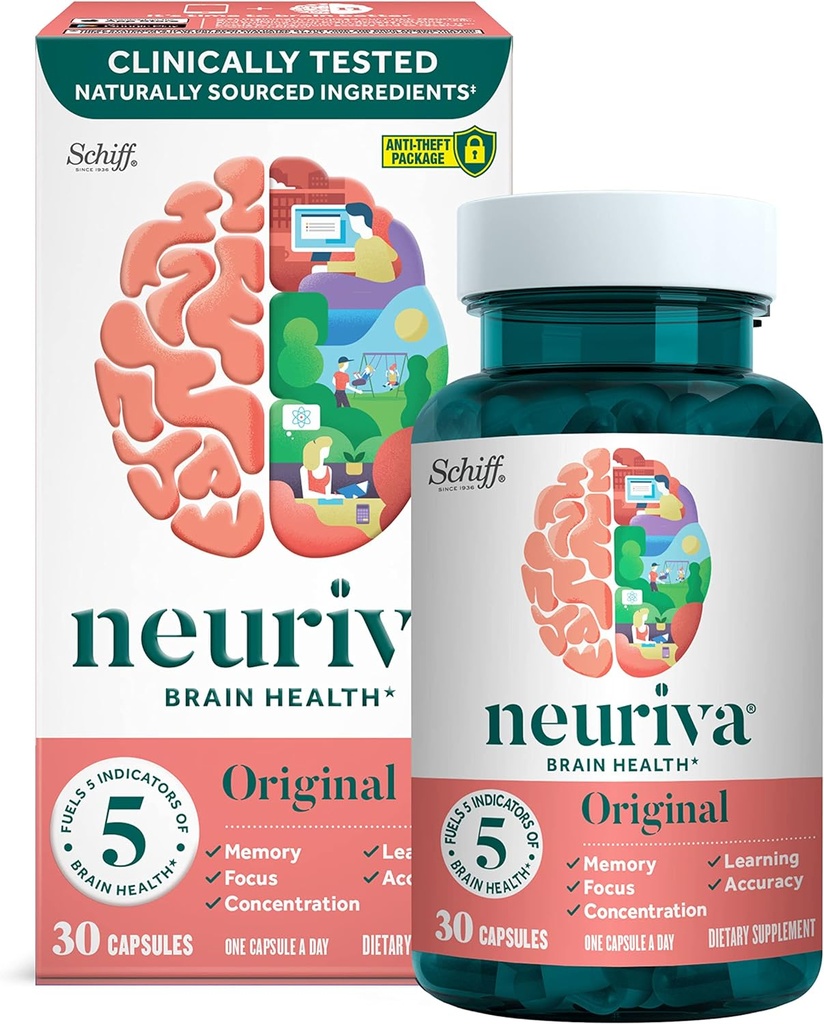 NEURIVA Original Brain Supplement for Memory, Focus & Concentration + Learning & Truth with Klinik olarak Nootropics Phosphatidylserine and Neurotors, Caffeine Free, 30ct Capsules