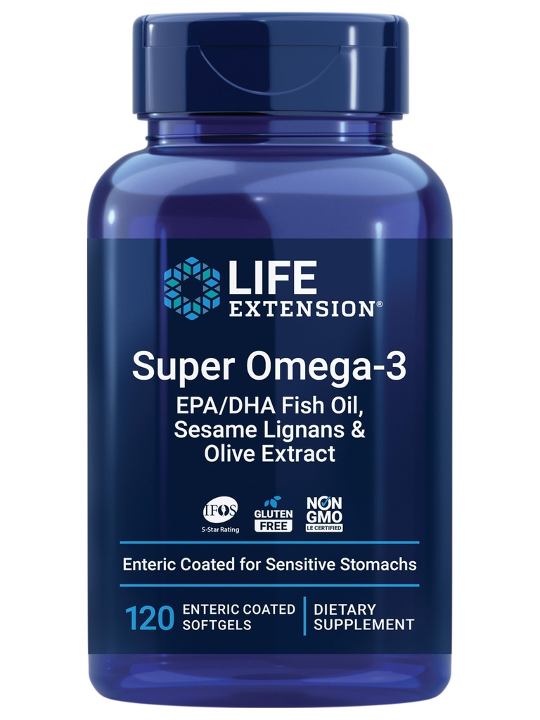 Life Extension Super Omega-3 EPA/DHA Fish Oil, Sesame Lignans & Zeytinyağı - Kalp Sağlığı, Beyin Sağlığı, Inflammation Health Support, Gluten-Free, Enteric-Coated, Non-GMO, 120 Softgels