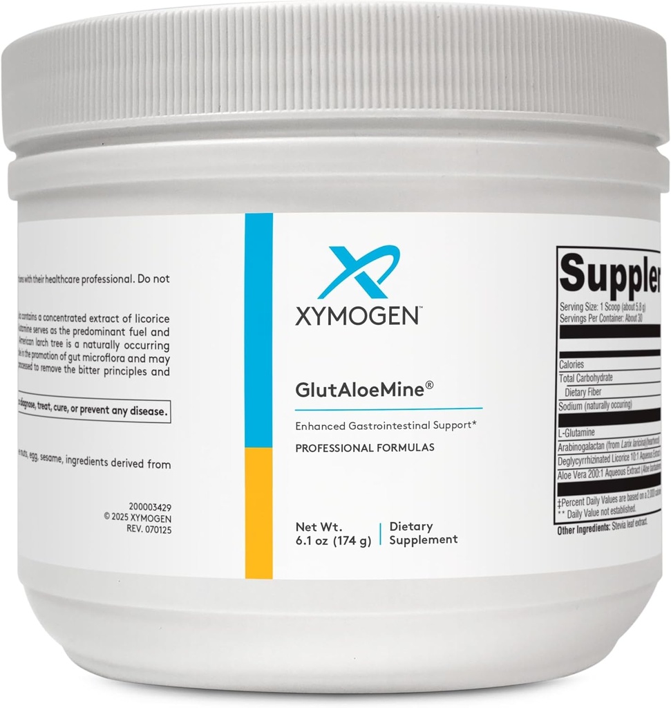XYMOGEN GlutAloeMine Powder - Υποστηρίζει την υγεία των ούλων - 3000 mg L Γλουταμίνη Σκόνη με DGL Deglycyrrhizinated Licorice, εκχύλισμα Aloe Vera, Arabinogalactan για την υγεία GI (6.1 oz)