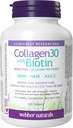 Webber Naturals Collagen30 with Biotin, 2500 mg of Bioaktif Collagen, with 5.000 mcg of Biotin Per Service, 120 Tablet, For Advanced Nourishment of Skin, Hair and Nails, Dairy & Gluten Free