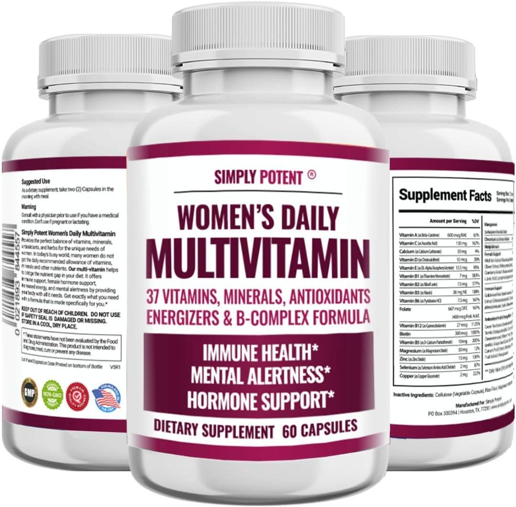 Kadınlar için çok fazla vitamin, Minerallerle 37 Çok Vitamin, A C D E, Biotin, B12, Folate, çinko, Magnezyum, Kalsiyum, Saç için Yeşil Çay, Skin, Nails, Enerji, Immune & Hormon Desteği, 60 Capsules