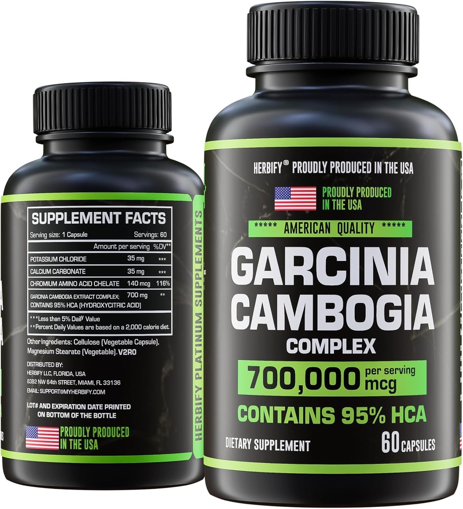 HERBIFY Garcinia Cambogia Wellness συμπλήρωμα υποστήριξης για γυναίκες & άνδρες - Εκχύλισμα βοτάνων με αντιοξειδωτικές ιδιότητες - Ενισχυτής ενέργειας για την καθημερινή ζωτικότητα και Digestive Υποστήριξη - 60 Count