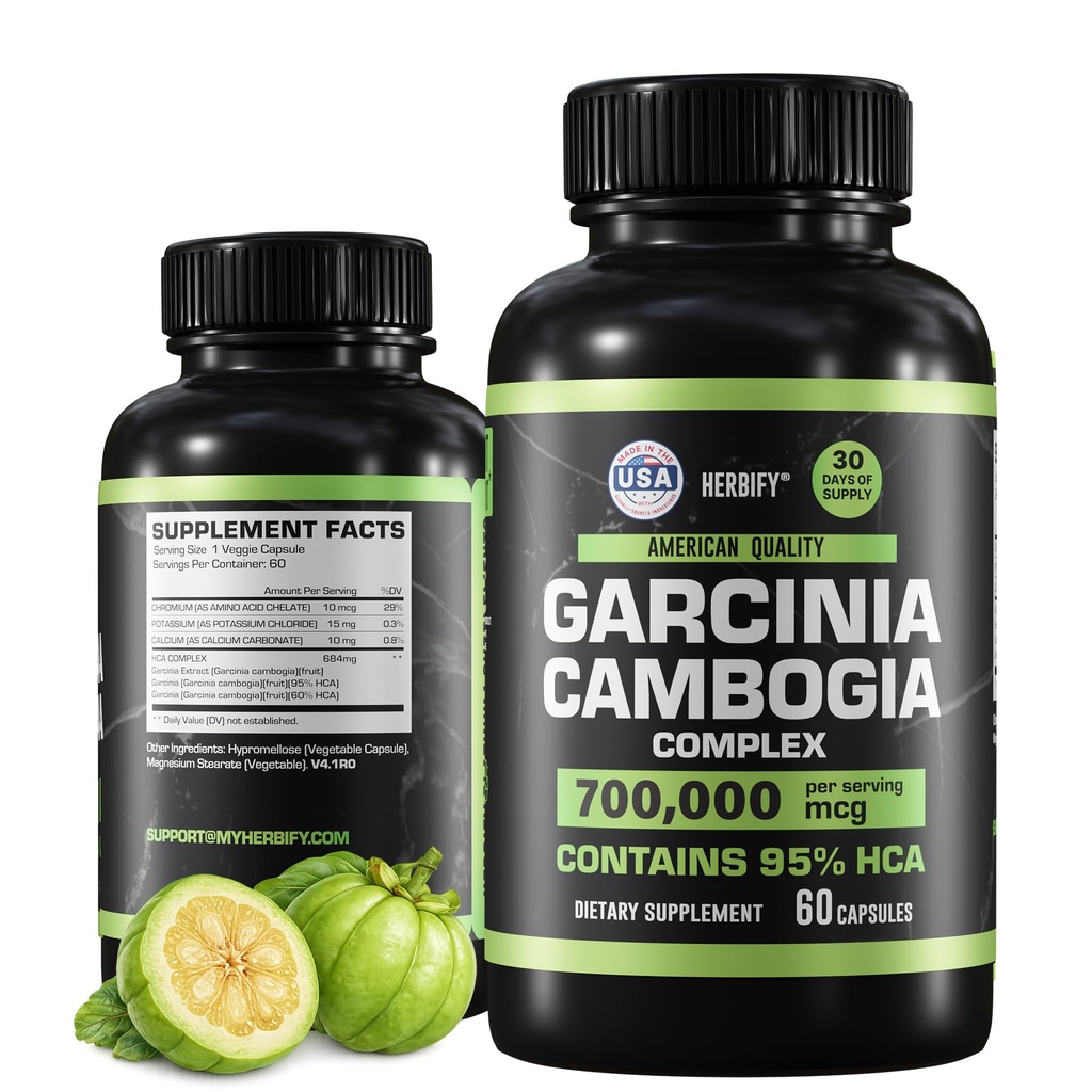 HERBIFY Garcinia Cambogia Wellness Kadın ve Erkekler için Tamamlandı - Antioksit Özellikleri ile Herbal Ekstraksiyon - Günlük Vitality ve Digestive Support - 60