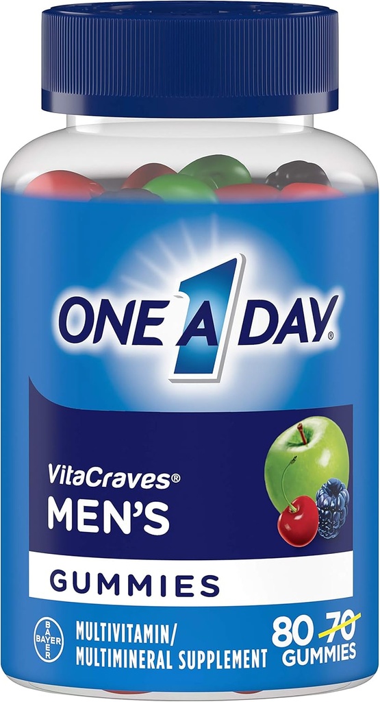 One A Day Men’s VitaCraves Multivitamin Gummies, Supplement with Vitamin A, Vitamin C, Vitamin D, Vitmain E, Calcium & more, 70 count