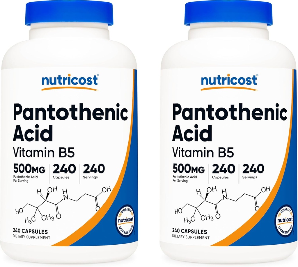 Nutricost Pantothenic Acid (Vitamin B5) 500 mg, 240 Capsules (2 Şişe)