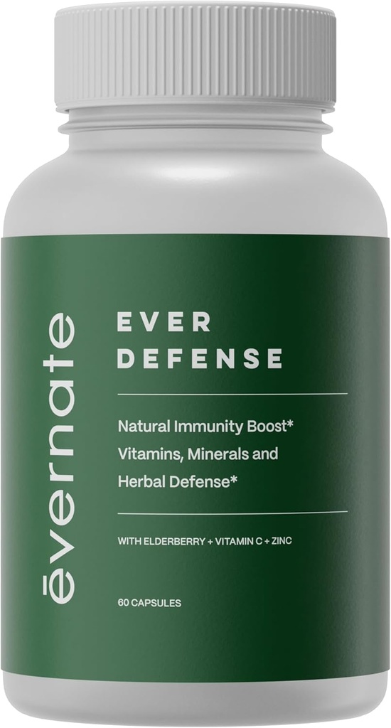 Ever Defense | Immune Support Supplement I Combination of Elderberry, Echinacea, Vitamins, Minerals & Amino-Acids | Non-GMO, Gluten Free | Easy to Swallow I 60 Capsules