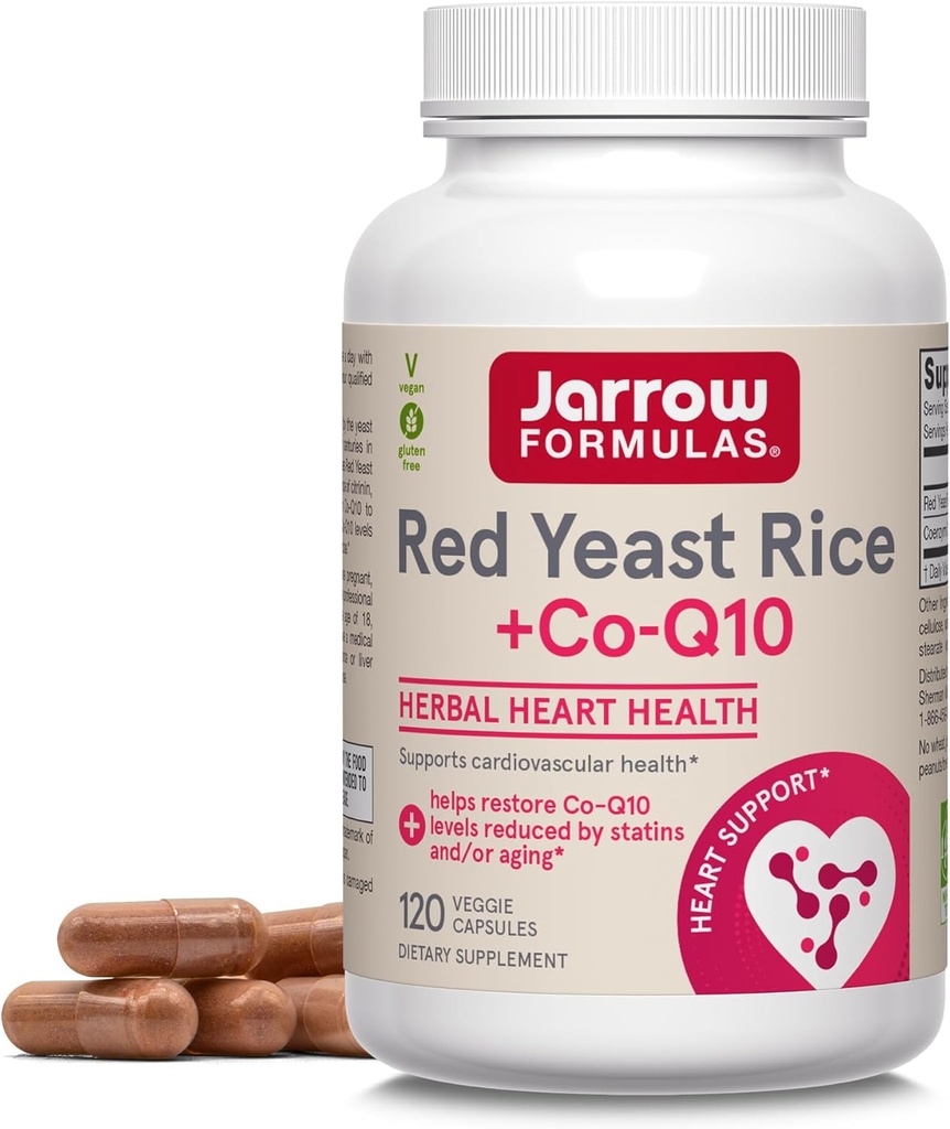 Jarrow Formulas Red Yeast Rice 1200 mg & Co-Q10 100 mg - 120 Veggie Caps - 60 Hizmet - Herbal Heart Health Diyetary Supplement - Supports Cardiovascular & Heart Health - Vegan