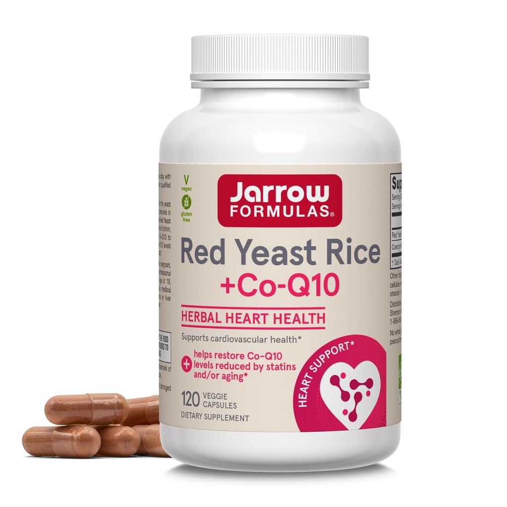 Jarrow Formulas Red Yeast Rice 1200 mg & Co-Q10 100 mg - 120 Veggie Caps - 60 Hizmet - Herbal Heart Health Diyetary Supplement - Supports Cardiovascular & Heart Health - Vegan