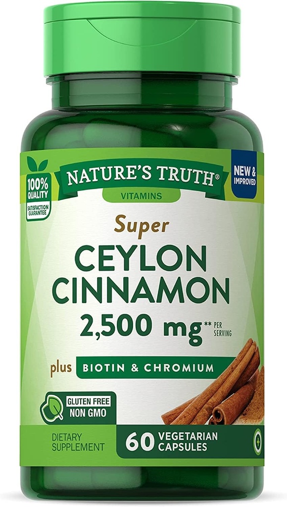 Nature's Truth Super Cinnamon Plus Biotin & Chromium Quick Release Κάψουλες - 60 ct, Συσκευασία των 2