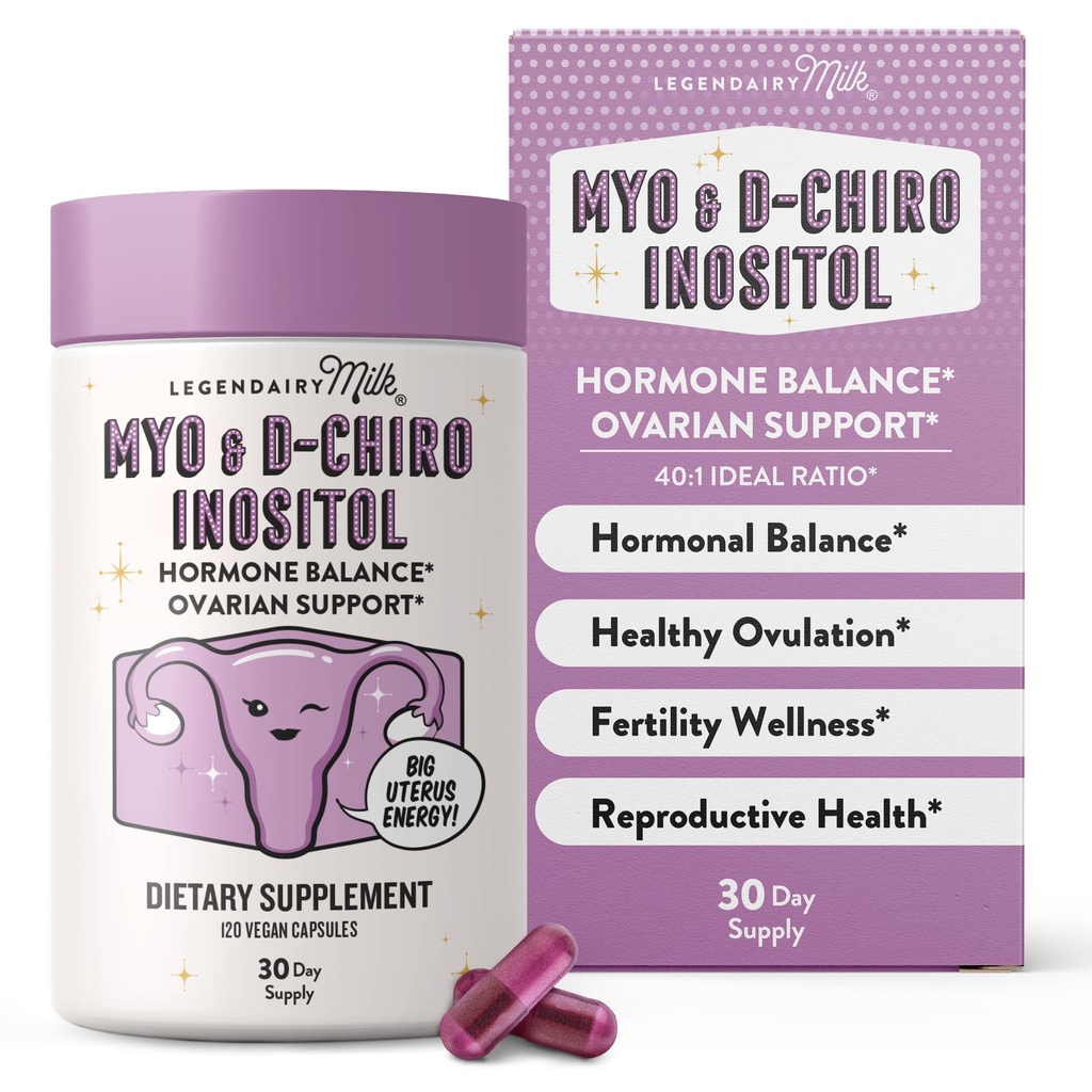 Legendairy Milk Pure Inositol Supplement - Myo Inositol ve D-Chiro Inositol Capsules - Ideal 40:1 - Ovarian & Ferttitude Support for Women - 30 Day Supply