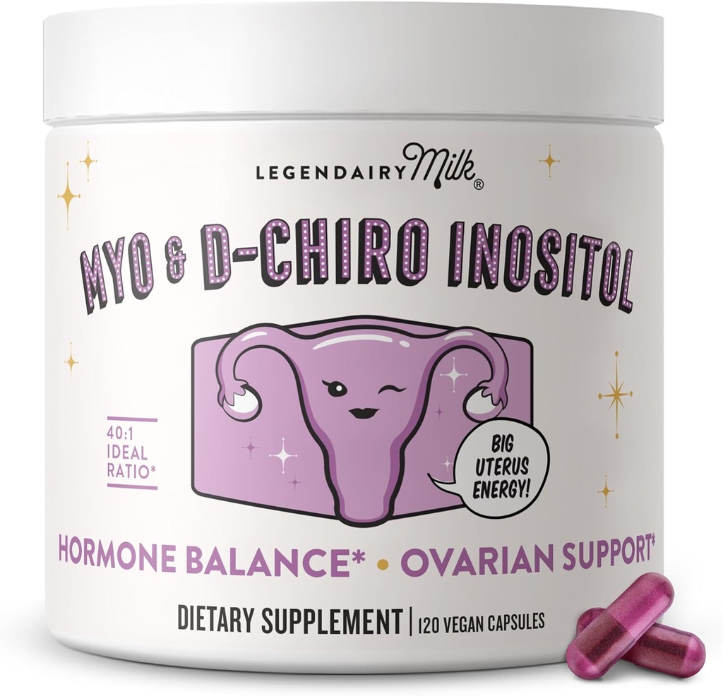 Legendairy Milk Pure Inositol Supplement - Myo Inositol ve D-Chiro Inositol Capsules - Ideal 40:1 - Ovarian & Ferttitude Support for Women - 30 Day Supply