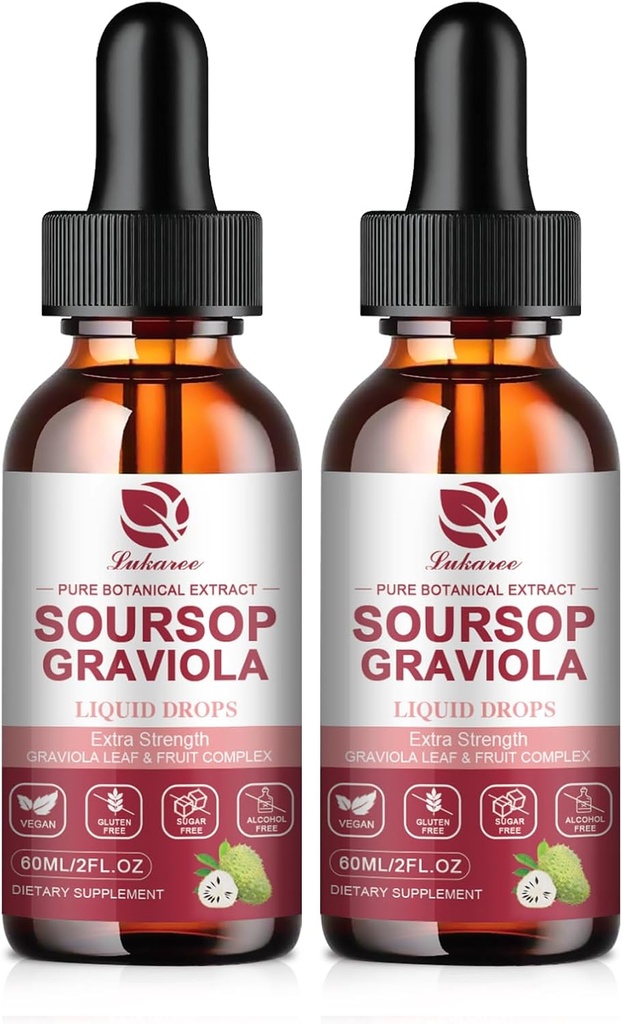 Soursop Graviola Liquid Drop - Pure Leave & Fruit Complex - 4X Αποτελεσματικότητα - Soursop Bitters Υγρό για Ανοσία, Ήπαρ & Αντιοξειδωτικό, Φυτική Καλοσύνη, 2 Μήνες Προσφορά, 4 Fl Oz