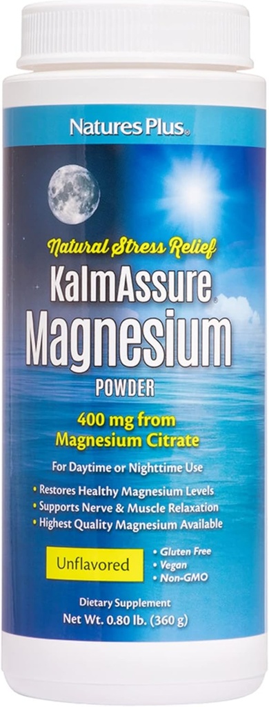 NaturesPlus KalLockssure Magnezyum Toz - 0.8 lb - Unflavored - Supports Nerve and Muscle Relaxation - Non-GMO, Gluten Free, Vegan - 60 Hizmetler