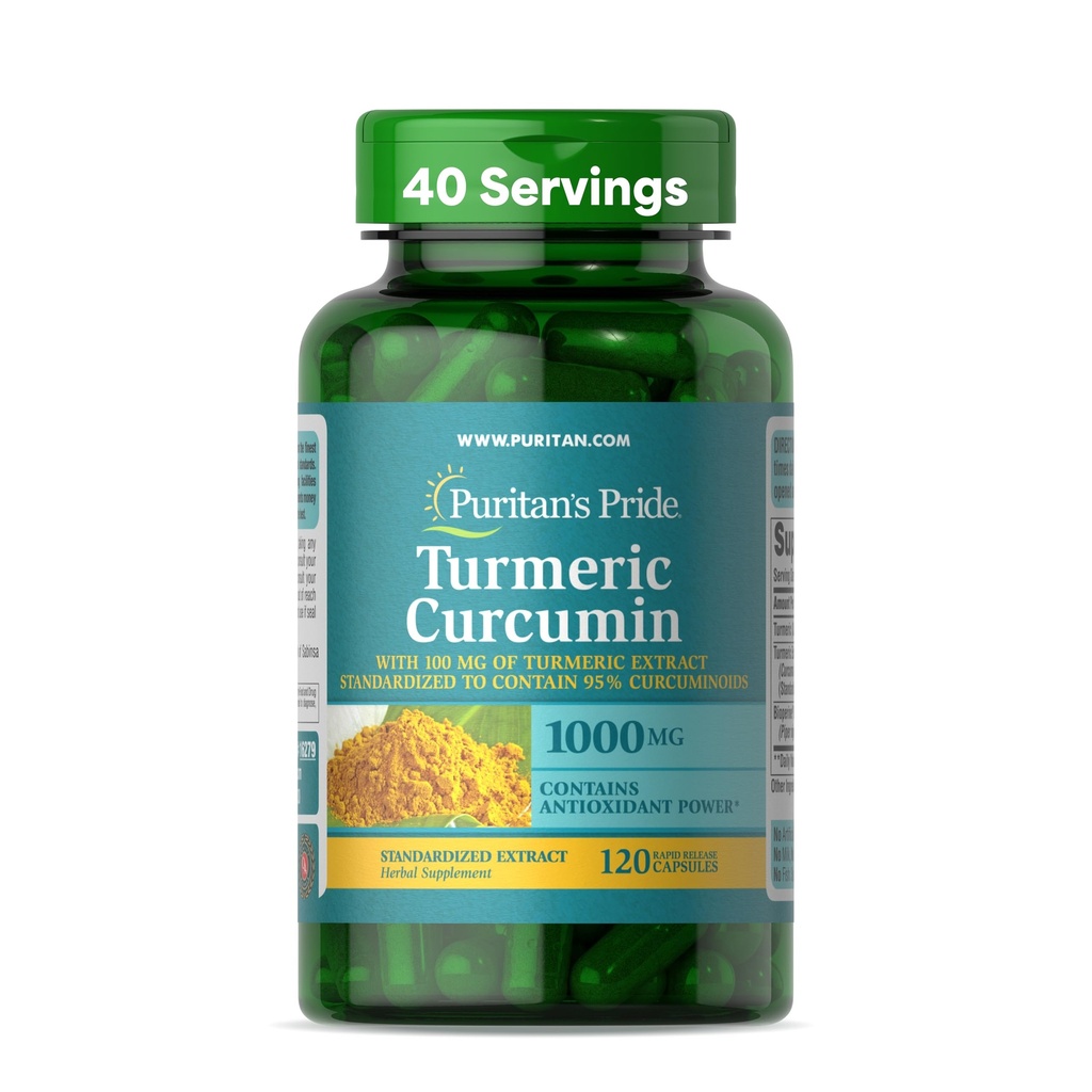 Puritan's Pride Turmeric Curcumin 1000mg, Standarized to 95% Cucuminoids, φυτικό συμπλήρωμα διατροφής για την υγεία των αντιοξειδωτικών, 120 καψάκια ταχείας απελευθέρωσης