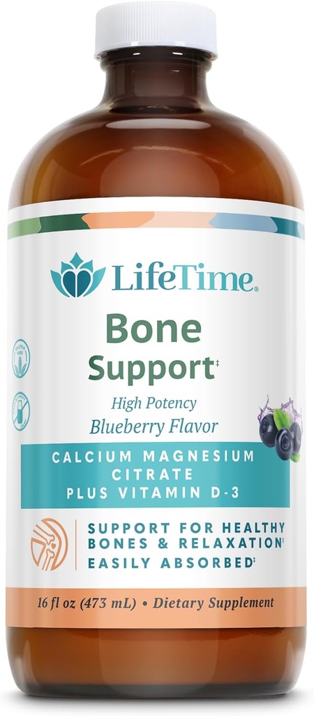 LIFETIME Bone Support,dis Citrate, Magnezyum Citrate ve Vitamin D-3, Rahatlama, Bone and Muscle Support Formula, Easy Abxia, Blueberry Flavor, 32 Yaklaşık hizmet, 16 FL OZ