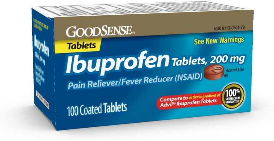 GoodSense 200 mg Ibuprofen Tabletleri, Ateş Tanımları ve Ağrı Aches, Headache, Arthritis Pain and More, 100 Count