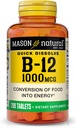 MASON NATURAL B12 1000 mcg fast Dissolve Tabletleri Gıdaların Enerjiye, 200 Gün Supply
