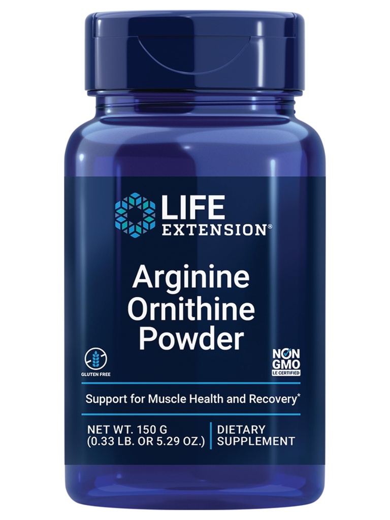 Life Extension Arginine Ornithine Toz, Kas Health & Recovery, Gluten Free, Non-GMO, net Kilo 150 Grams