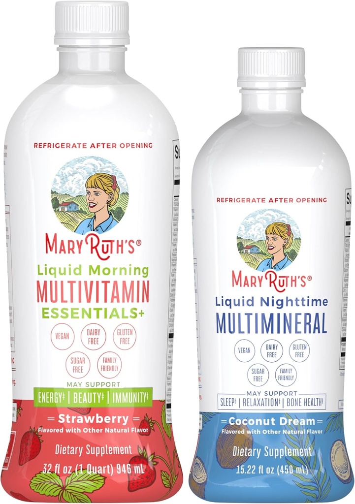 MaryRuth's Liquid Morning Multivitamin (Strawberry) & Liquid Nighttime Multimineral (Coconut, 15oz) 