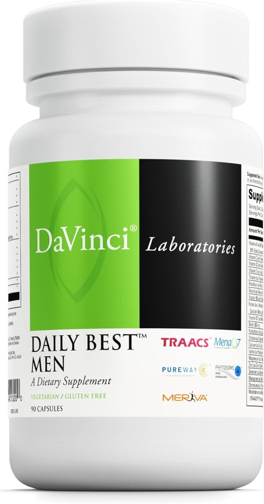 DAVINCI Laboratuvarları - Günlük En İyi Erkekler - Vitamin B6, B12 Vitamin C, Vitamin K2 ve Daha Fazla - Vejetaryen, Gluten-Free - 90 Capsules