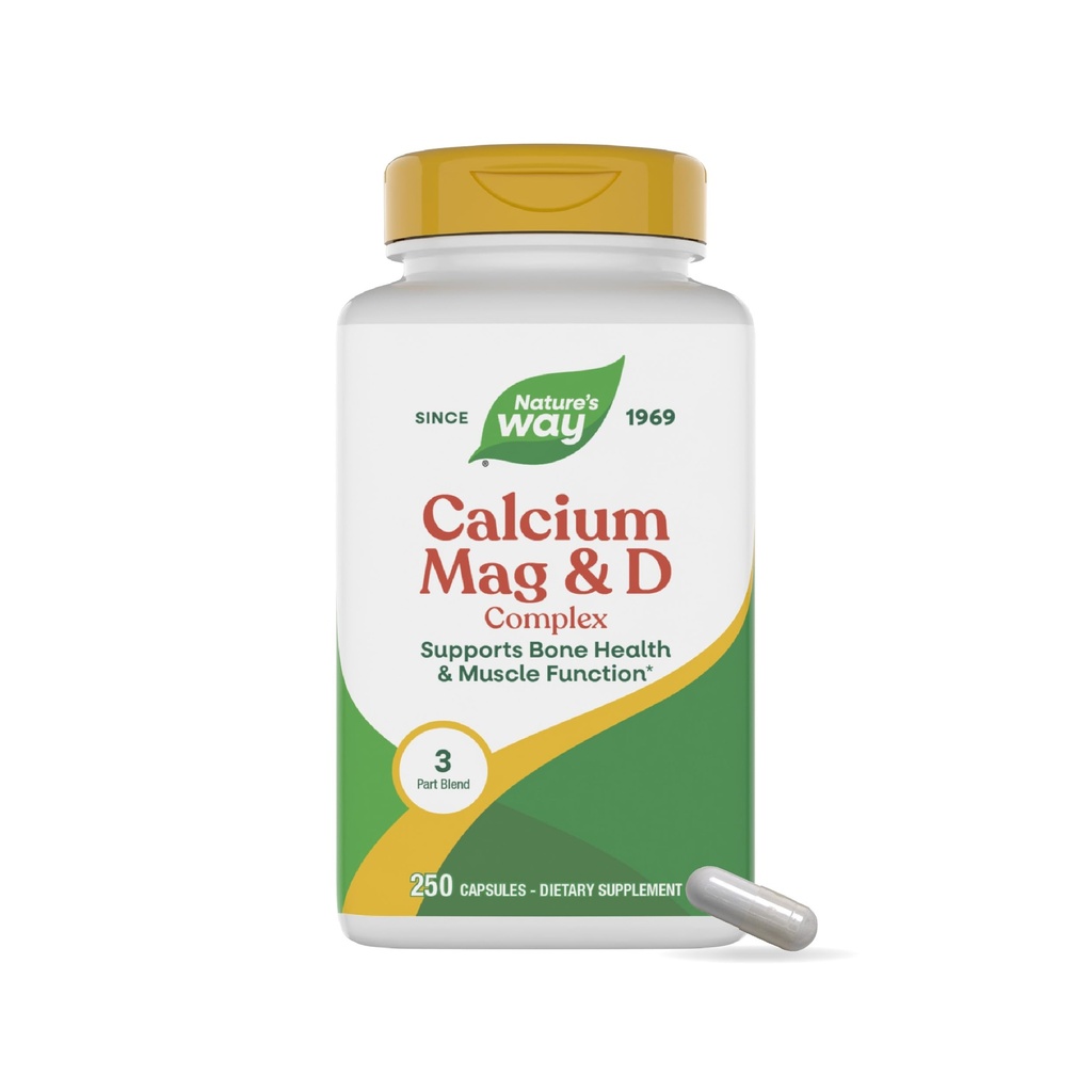 Nature's Way Calcium Magnesium & Vitamin D Complex, Healthy Bones & Teeth, Muscle Function*, Muscle Relaxation,* with Vitamin D3, Gluten Free, 250 Capsules (Packaging May Vary)