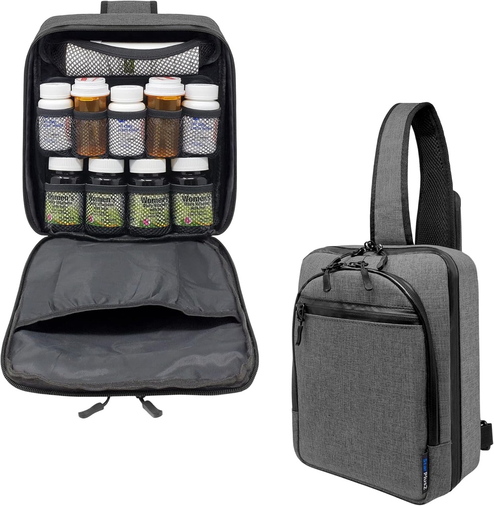 Cross-Body Hands-Free modüler Pill Şişe Organizer, Tıp Bag, Case, İlaçlar için Carrier, Vitaminler ve Tıbbi Malzemeler - Heather Gray (Without Lock)