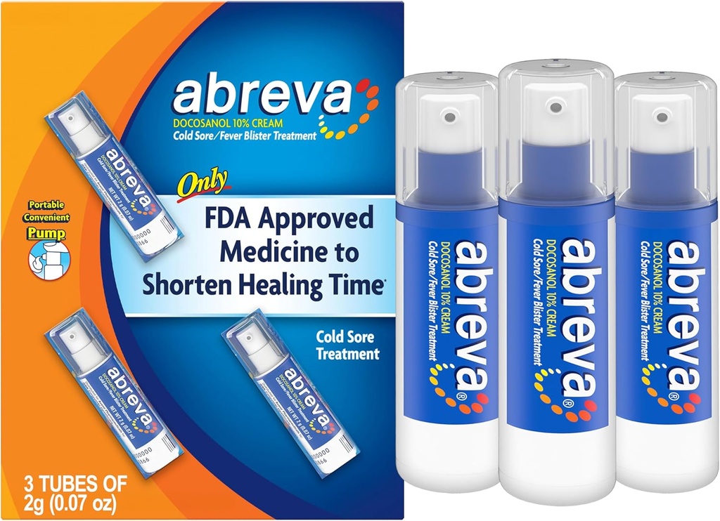 Abreva Docosanol 10% Κρέμα Ψυχρής Θεραπείας, Κυψέλης Πυρετού και Κρύων Πονηρή Κρέμα - 0.07 Oz Αντλία Φιάλη x 3