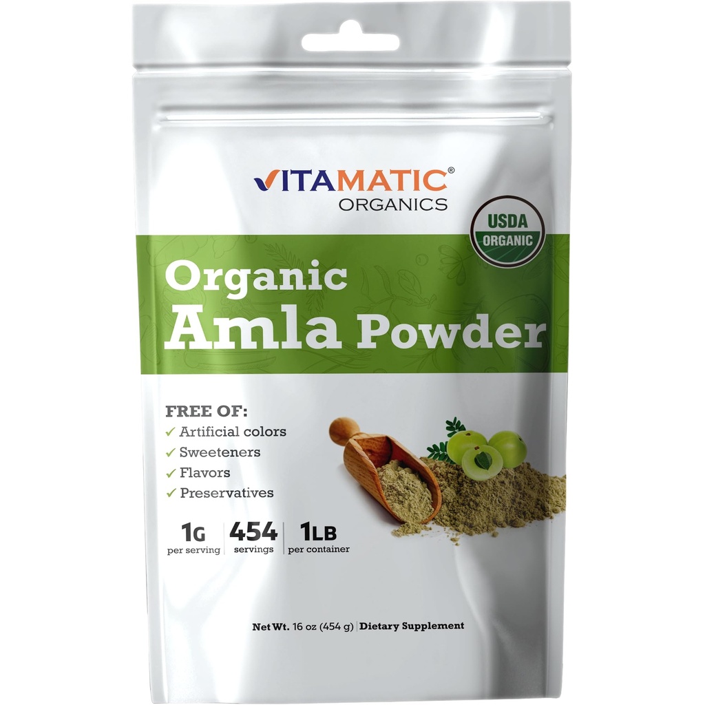 Vitamatic Certified USDA Organic Amla Berry Powder – 1 lb (16 oz) Amalaki 
