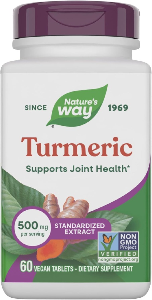 Ο τρόπος της φύσης Turmeric, Premium Extract, Υποστηρίζει την κοινή υγεία*, Τυποποιημένη σε 95% Κουρκουμινοειδή, 500 mg Υπηρεσία, Μη ΓΤΟ Επαληθευμένα Συμπληρώματα Έργου, 60 δισκία (Packaging May Vary)