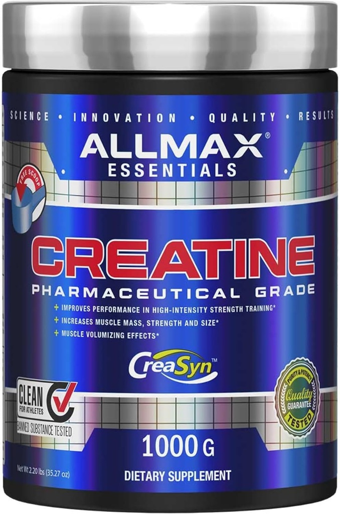ALLMAX Essentials CREATINE - 1000 g Toz - Performans ve Eğitim Teşviki - Vegan & Gluten Ücretsiz - 200 Hizmet